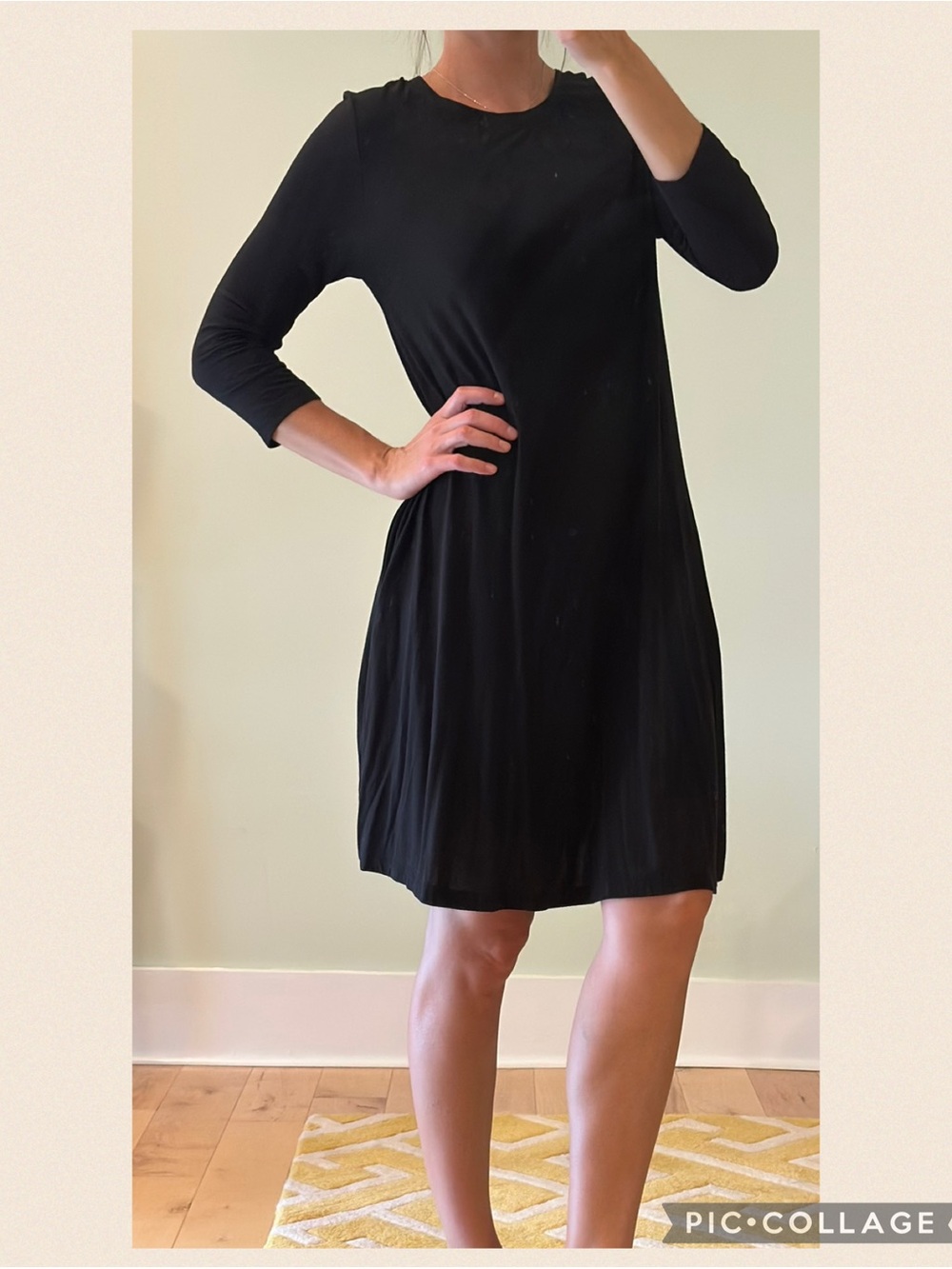 Time&Tru Classic Black A-Line Dress 3/4 Sleeve